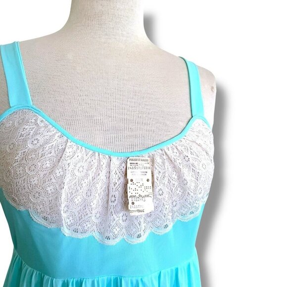 Vintage 1970s Formfit Rogers Womens Nightgown Sz Small Tiffany Blue Nylon Lace - Picture 7 of 11